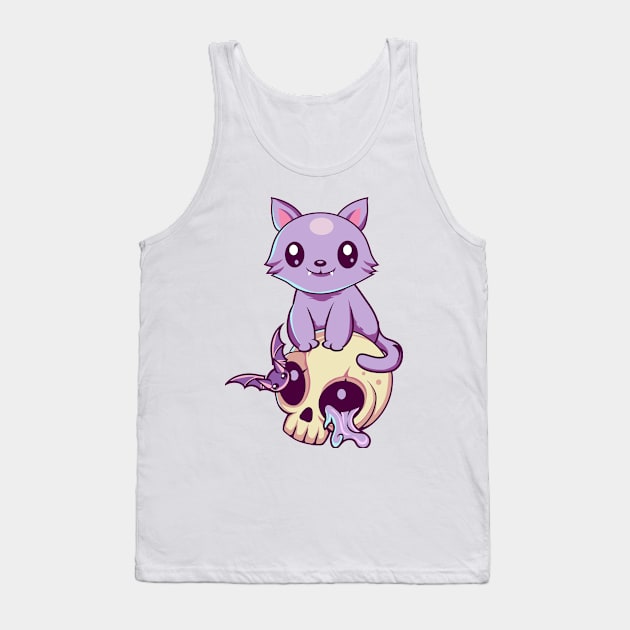 Skull Cat Kawaii Tank Top by DionArts